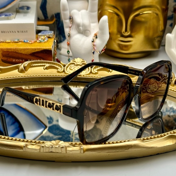 🆕 GUCCI 🧿NWOT GG1189003 Havana Oversized Rectangular Acetate Sunglasses - Picture 8 of 16